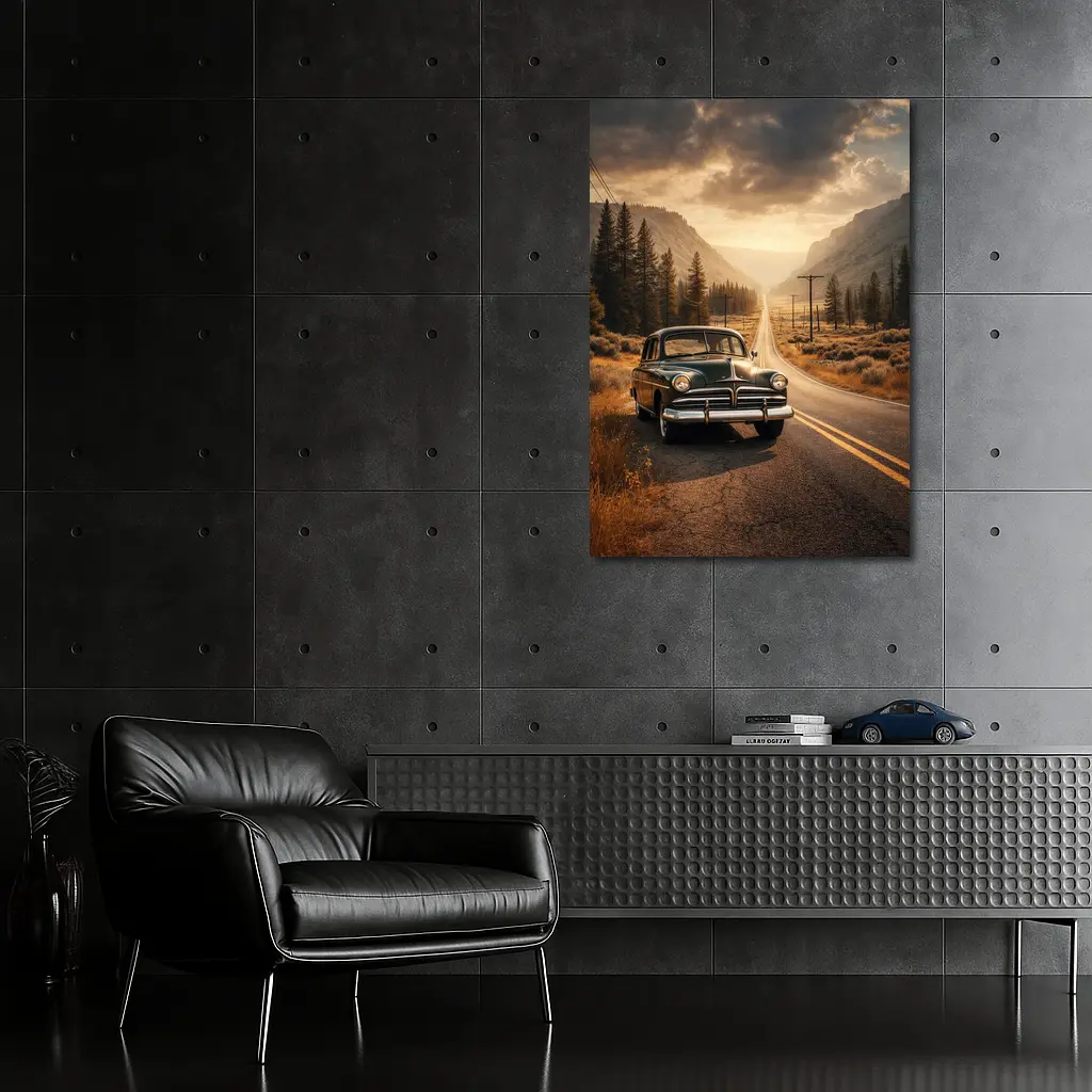 Vintage Dodge Classic Car Mountain Road – Wall Art