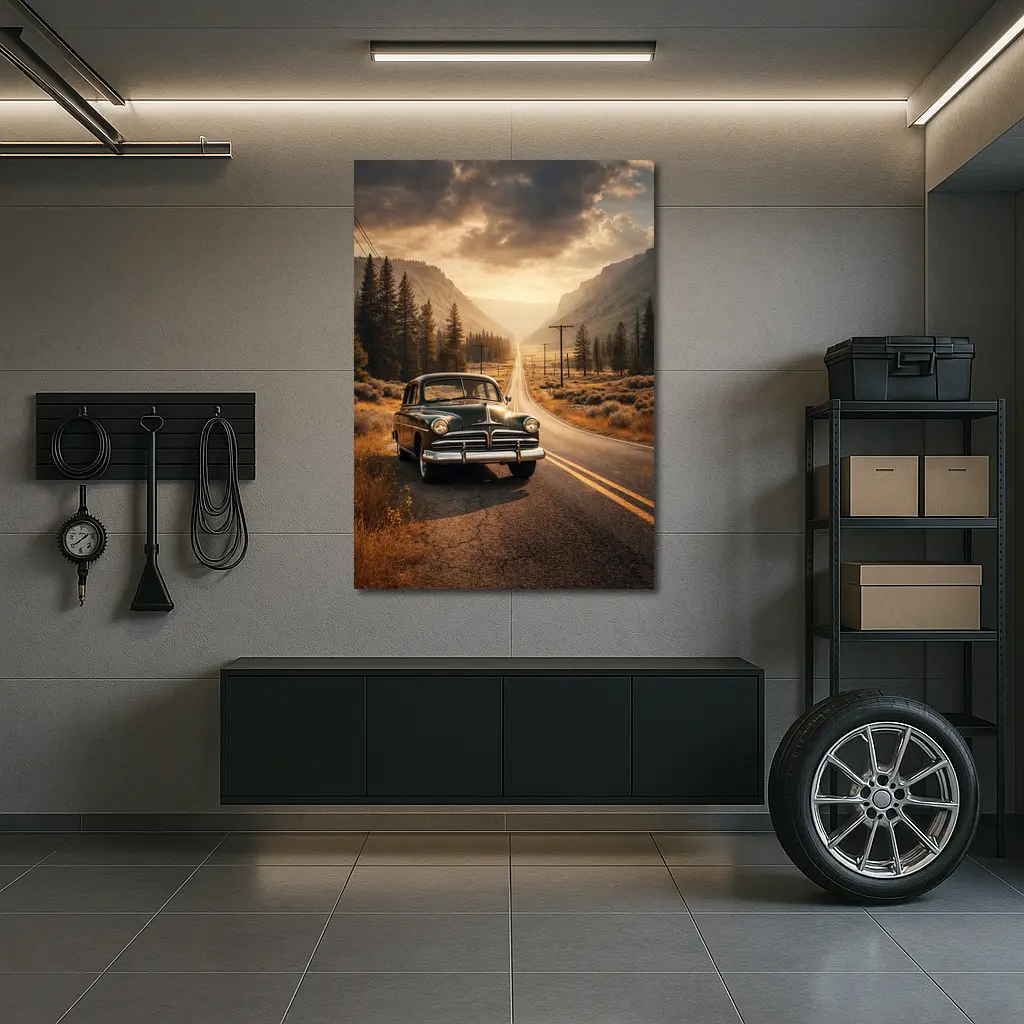 Vintage Dodge Classic Car Mountain Road – Wall Art