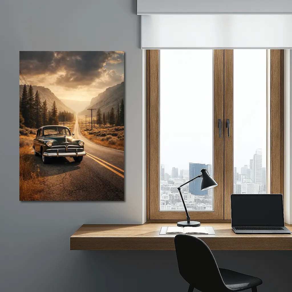 Vintage Dodge Classic Car Mountain Road – Wall Art