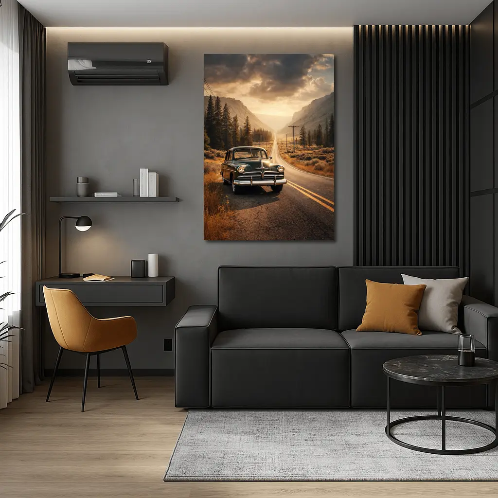 Vintage Dodge Classic Car Mountain Road – Wall Art