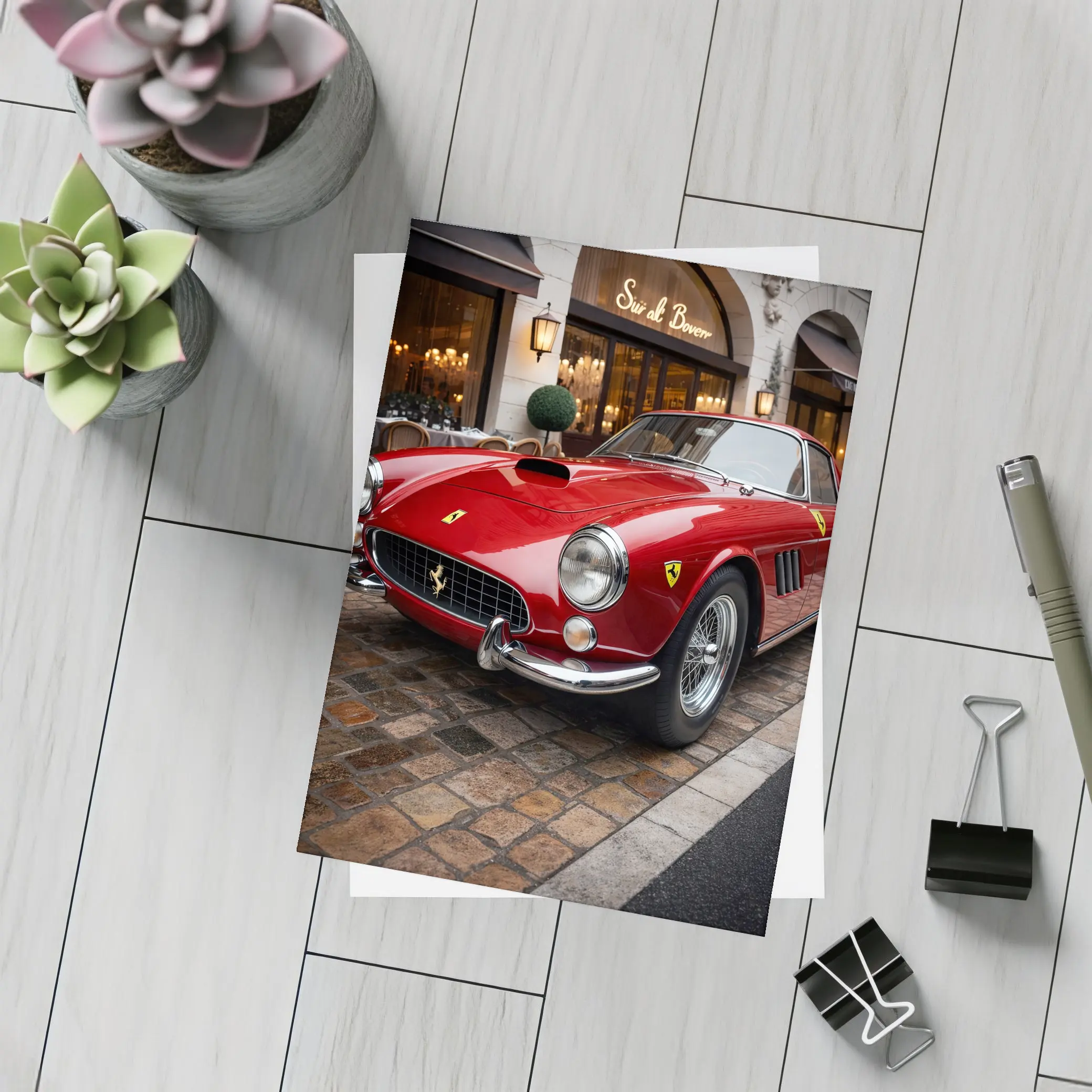 Ferrari 250 GT Classic Red Cobblestone Street – Postcards