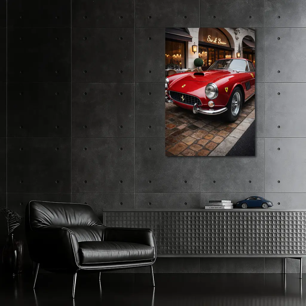 Ferrari 250 GT Classic Red Cobblestone Street – Wall Art