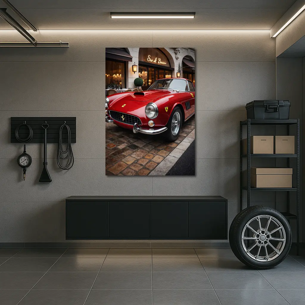 Ferrari 250 GT Classic Red Cobblestone Street – Wall Art