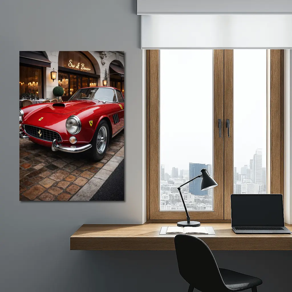 Ferrari 250 GT Classic Red Cobblestone Street – Wall Art
