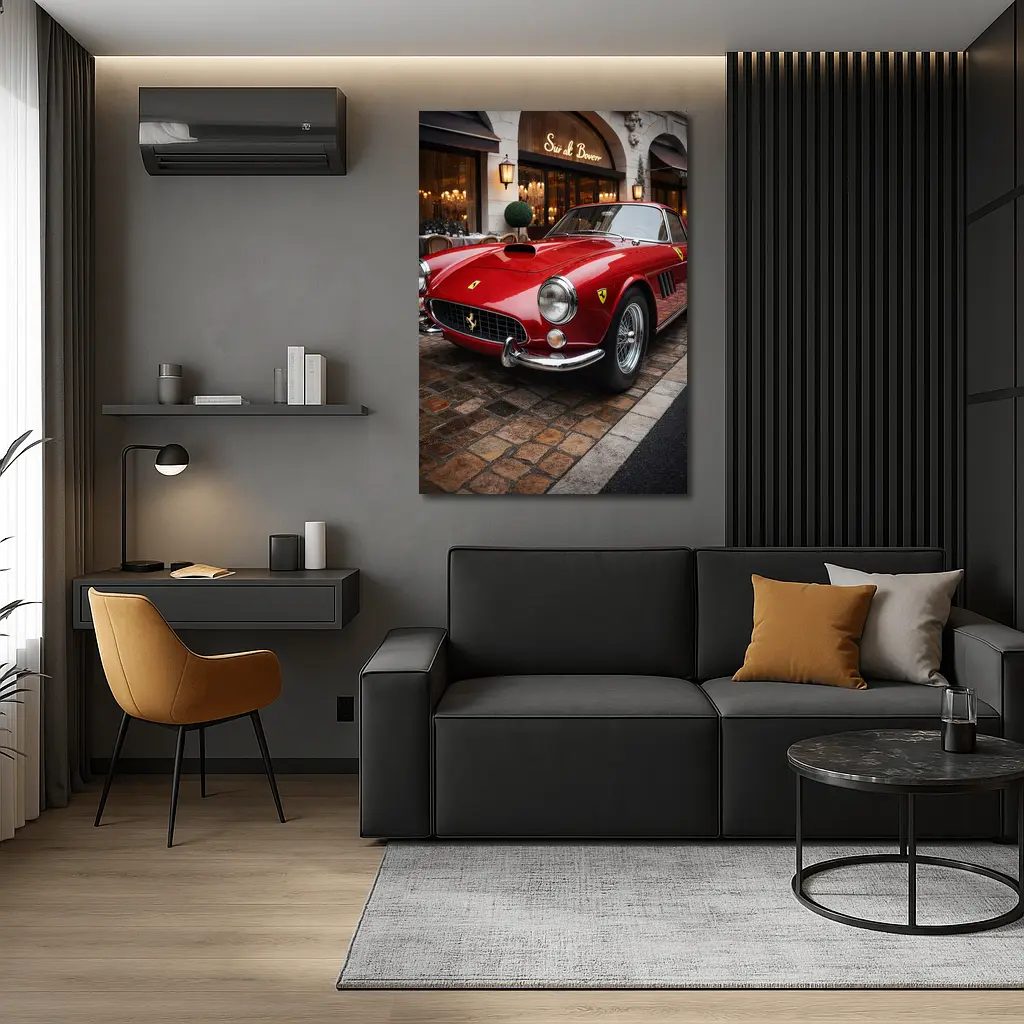 Ferrari 250 GT Classic Red Cobblestone Street – Wall Art