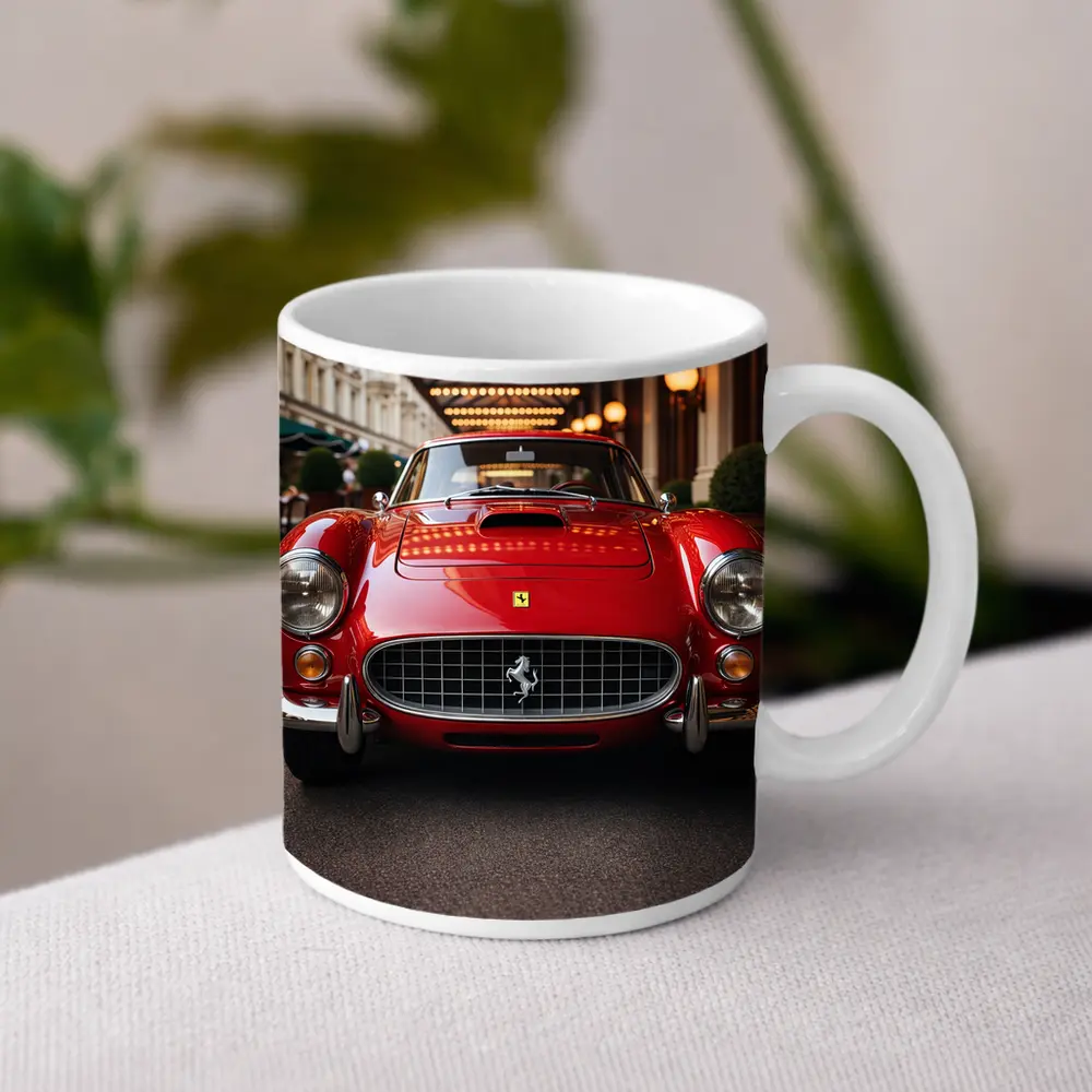 Vintage Ferrari Classic Red Street Front View – Mugs