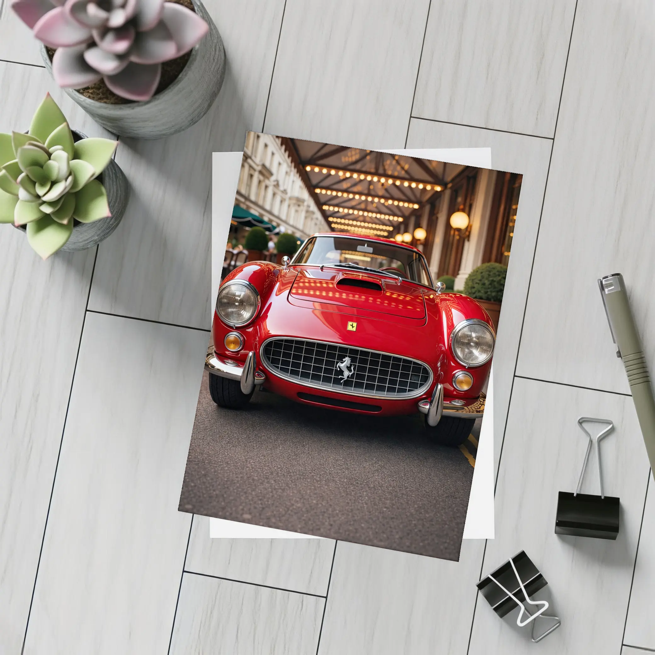Vintage Ferrari Classic Red Street Front View – Postcards
