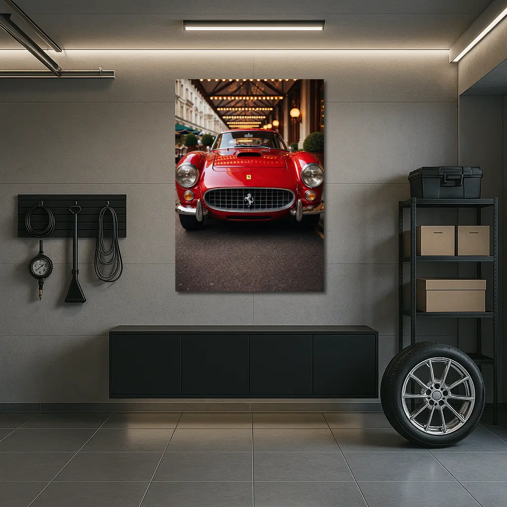 Vintage Ferrari Classic Red Street Front View – Wall Art