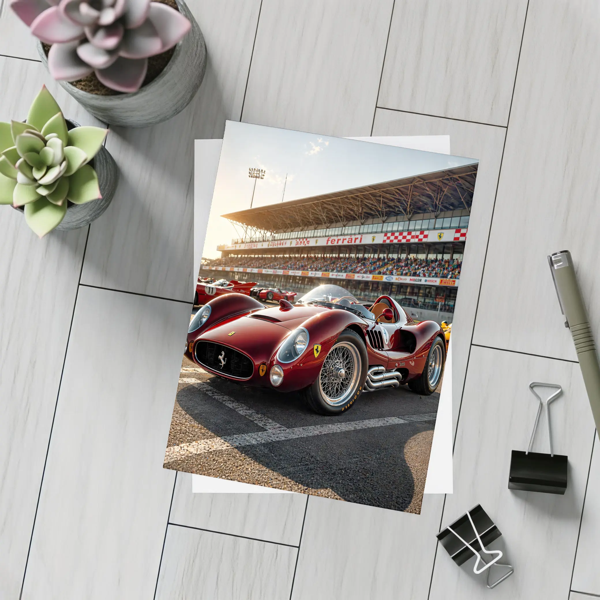 Vintage Ferrari Race Car at Sunny Circuit – Postcards