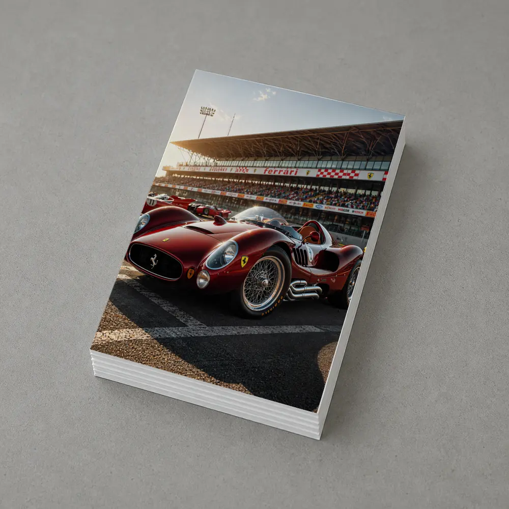 Vintage Ferrari Race Car at Sunny Circuit – Postcards