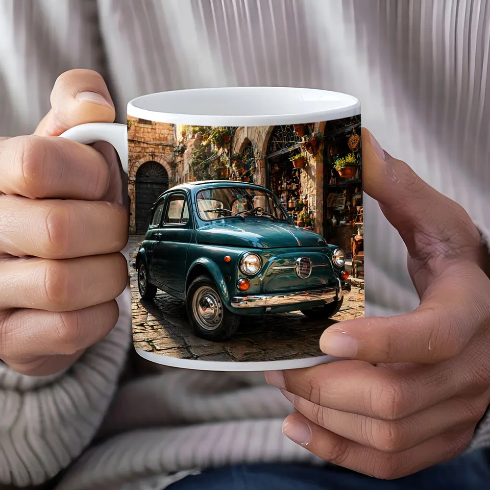 Vintage Fiat 500 Classic Italian Cobblestone Street – Mugs