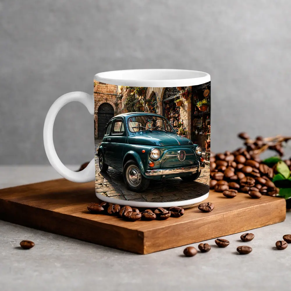 Vintage Fiat 500 Classic Italian Cobblestone Street – Mugs