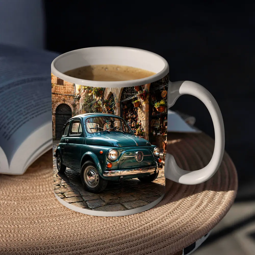 Vintage Fiat 500 Classic Italian Cobblestone Street – Mugs