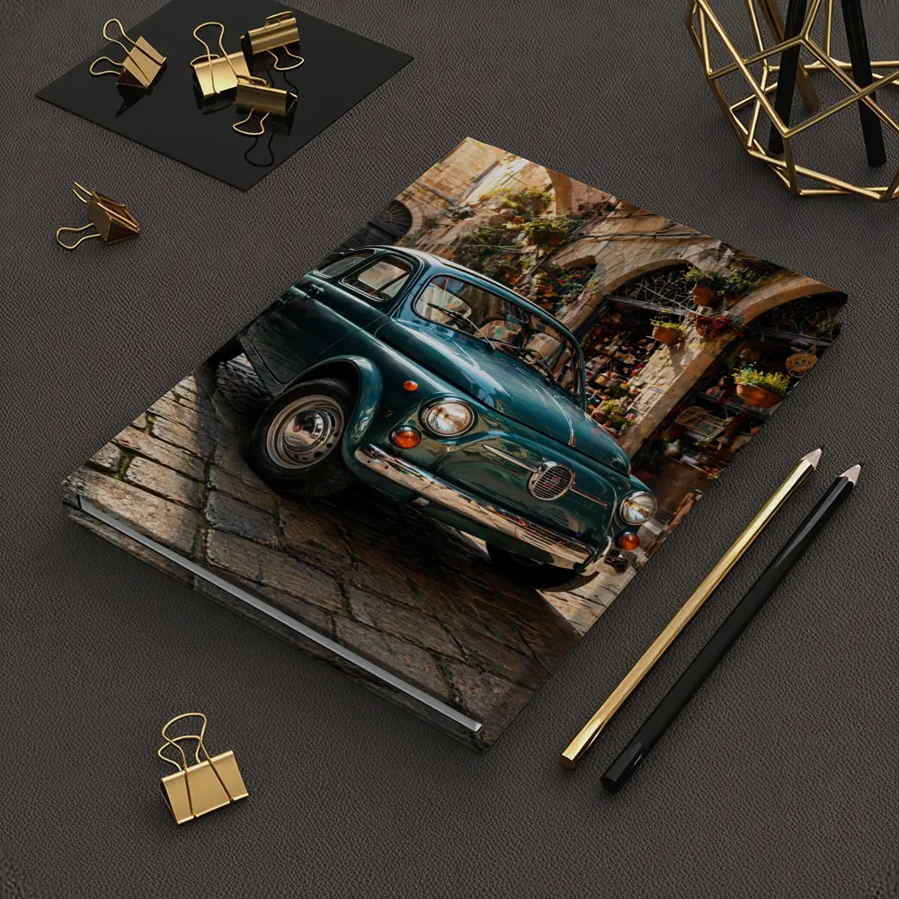 Vintage Fiat 500 Classic Italian Cobblestone Street – Notebooks
