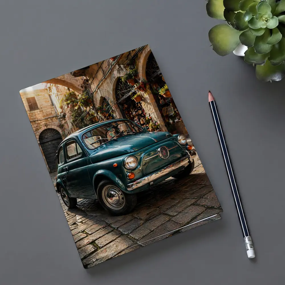 Vintage Fiat 500 Classic Italian Cobblestone Street – Notebooks