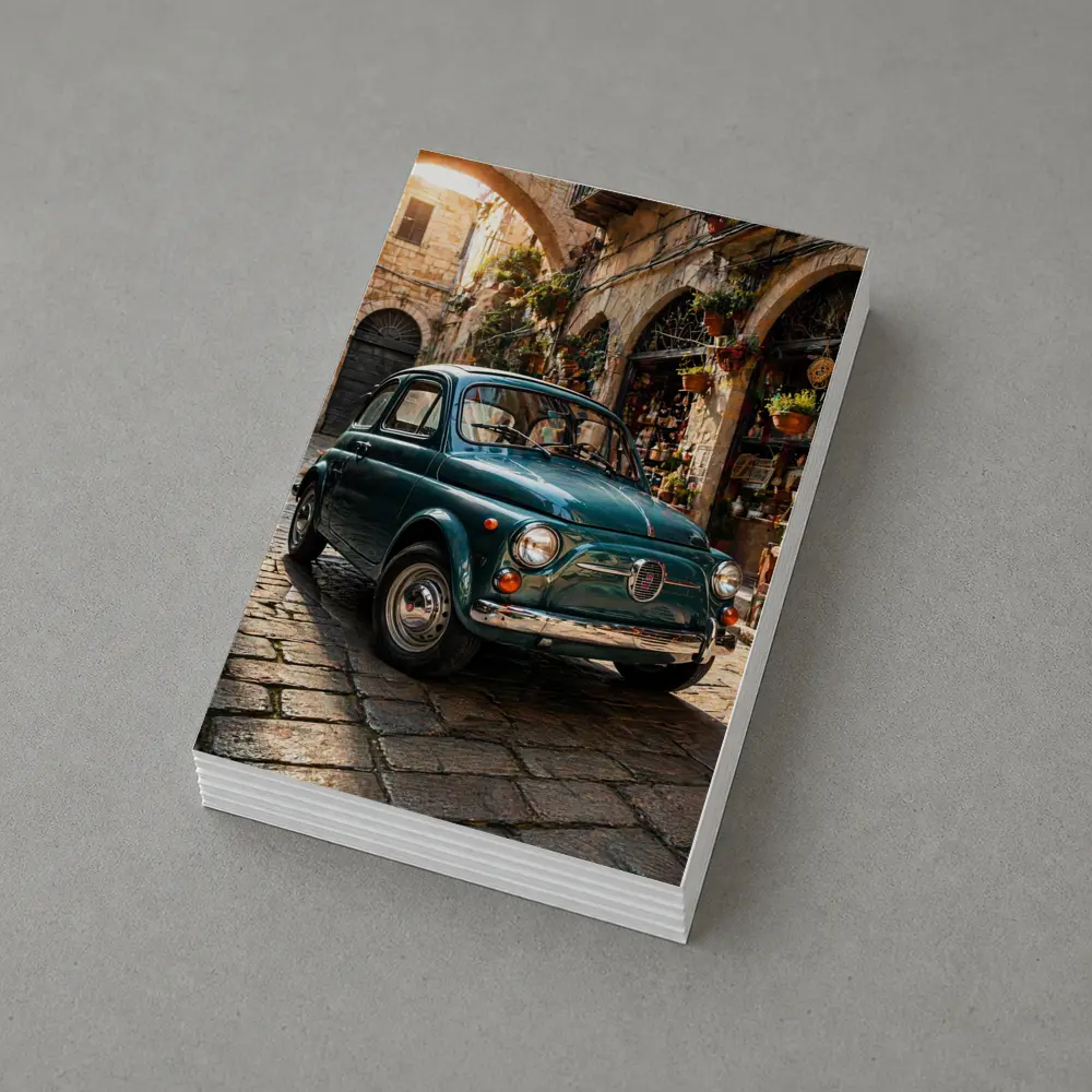 Vintage Fiat 500 Classic Italian Cobblestone Street – Postcards