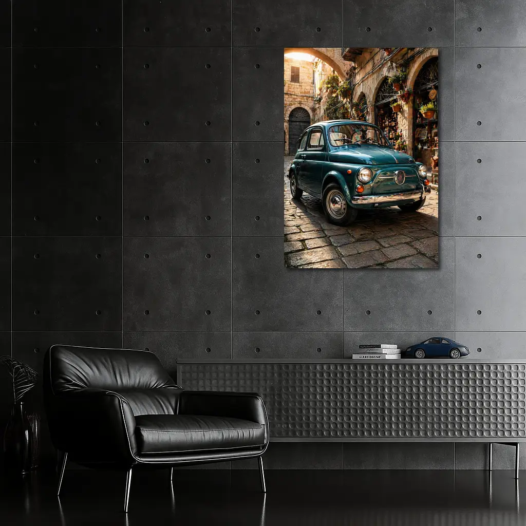 Vintage Fiat 500 Classic Italian Cobblestone Street – Wall Art