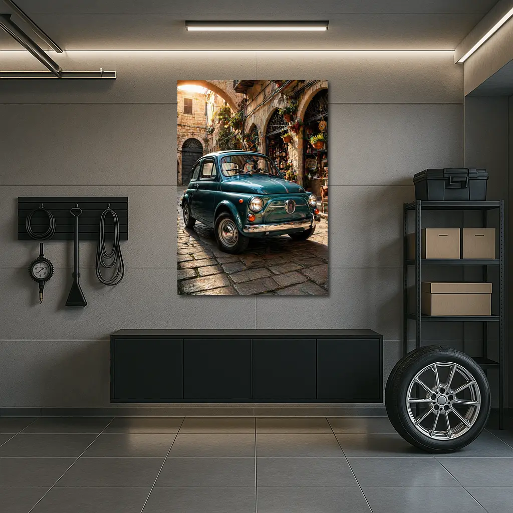 Vintage Fiat 500 Classic Italian Cobblestone Street – Wall Art