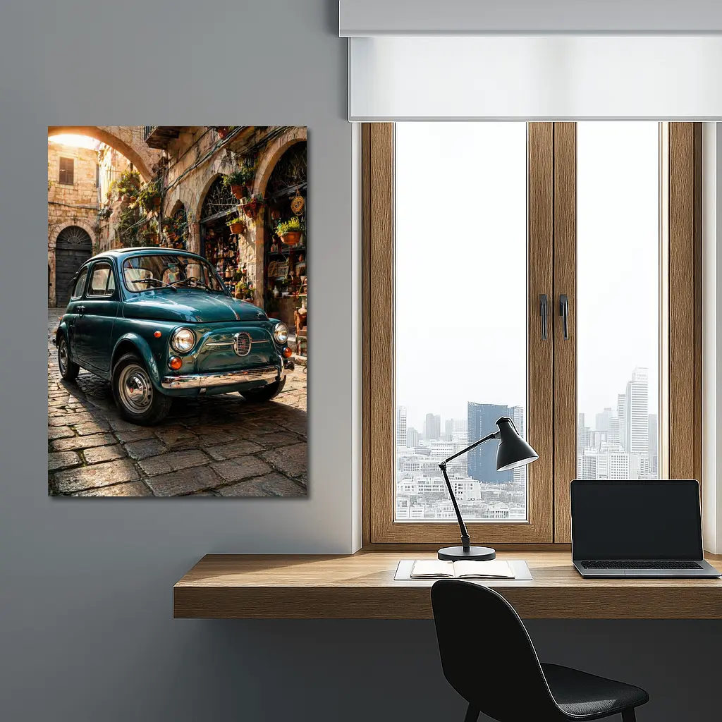 Vintage Fiat 500 Classic Italian Cobblestone Street – Wall Art