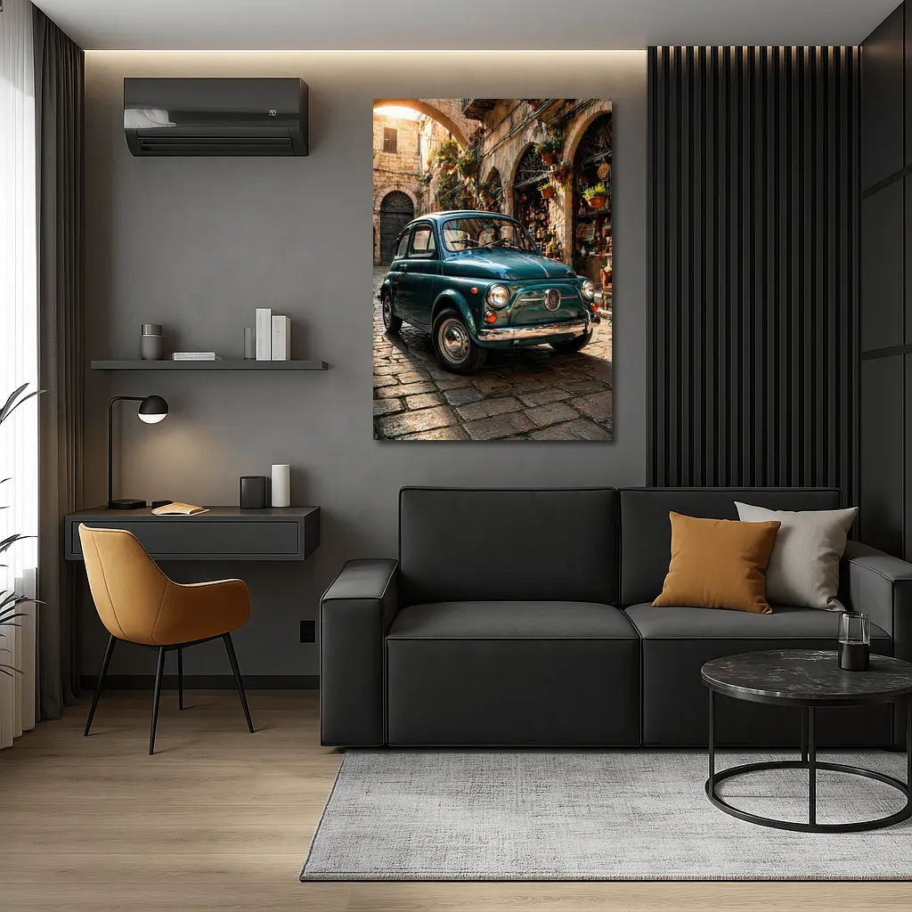 Vintage Fiat 500 Classic Italian Cobblestone Street – Wall Art