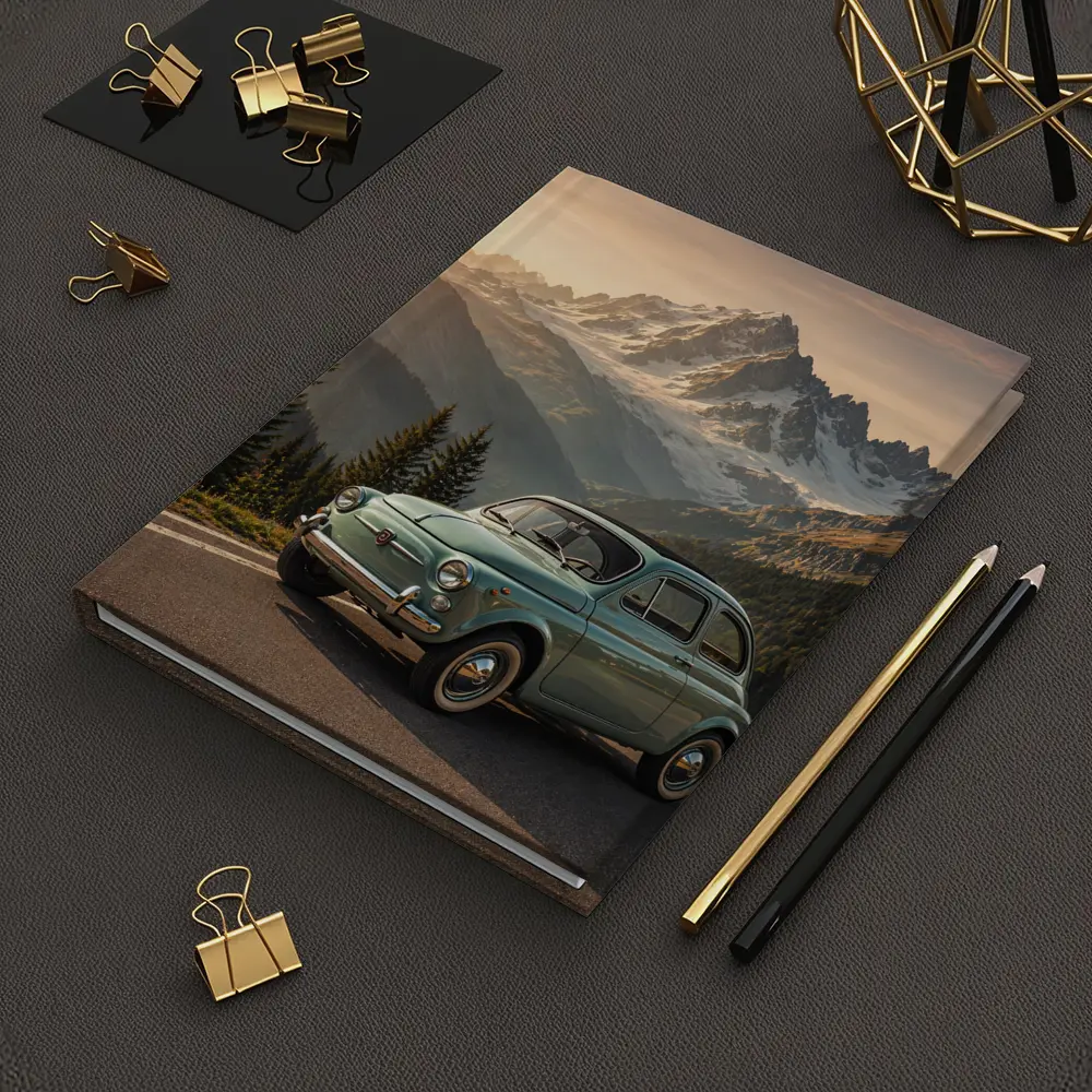 Vintage Fiat 500 Parked in Alpine Mountains – Notebooks