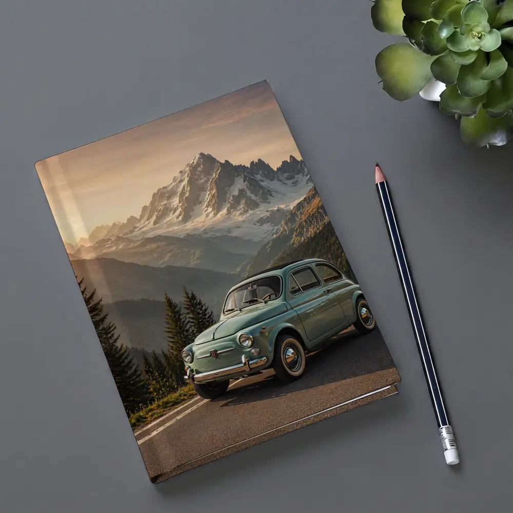 Vintage Fiat 500 Parked in Alpine Mountains – Notebooks