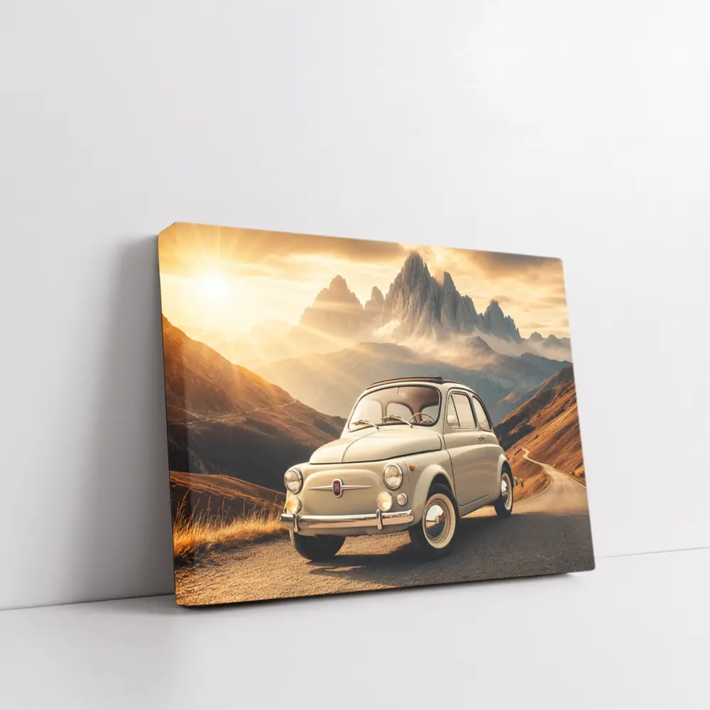 Vintage Fiat 500 on Mountain Road Sunset – Wall Art