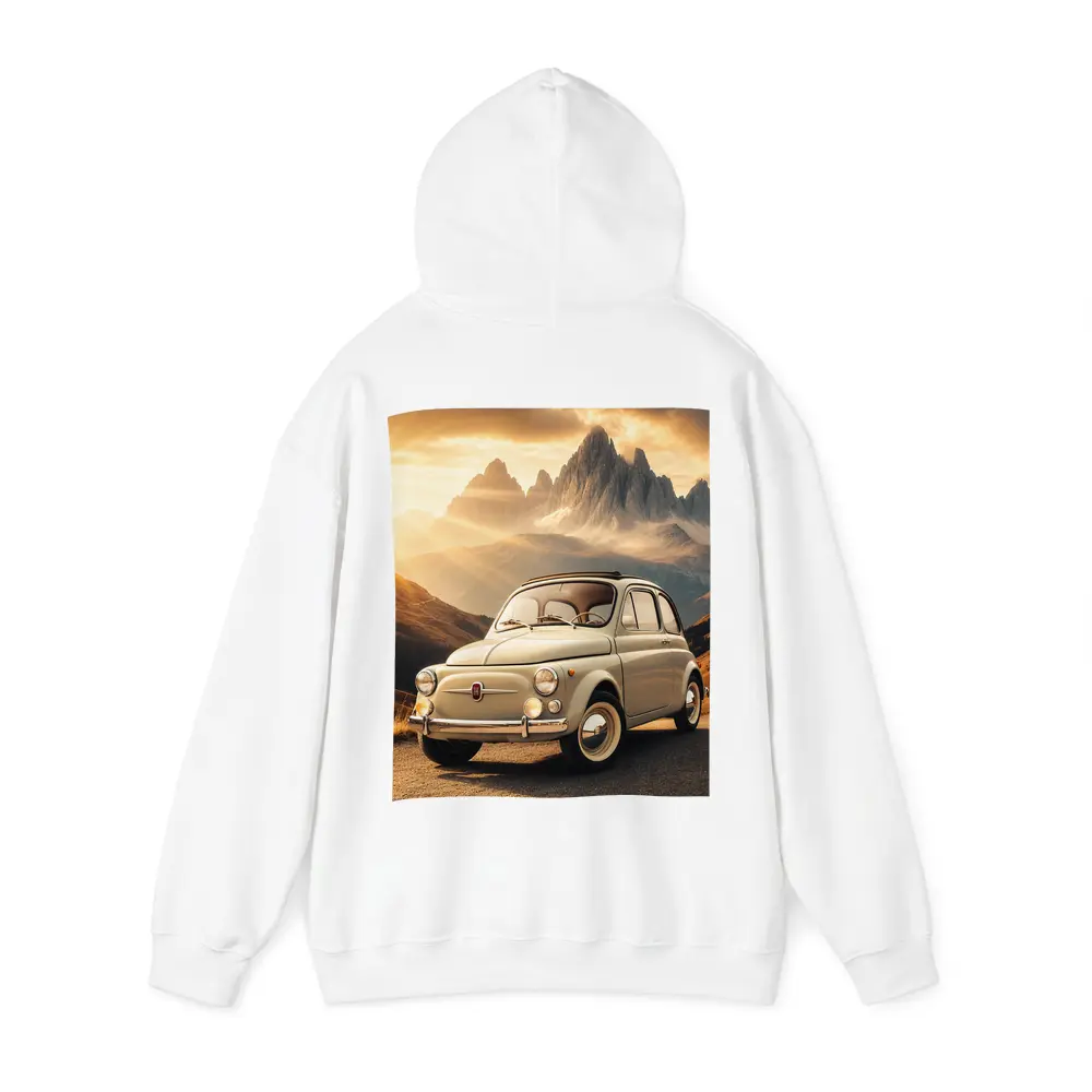 Vintage Fiat 500 on Mountain Road Sunset – Hoodies