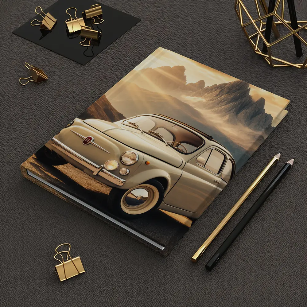 Vintage Fiat 500 on Mountain Road Sunset – Notebooks
