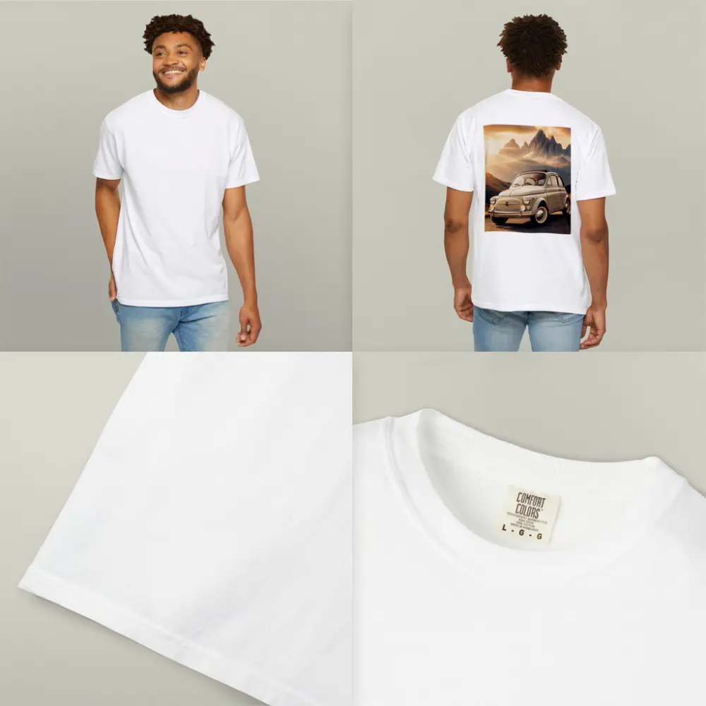 Vintage Fiat 500 on Mountain Road Sunset – T-Shirts