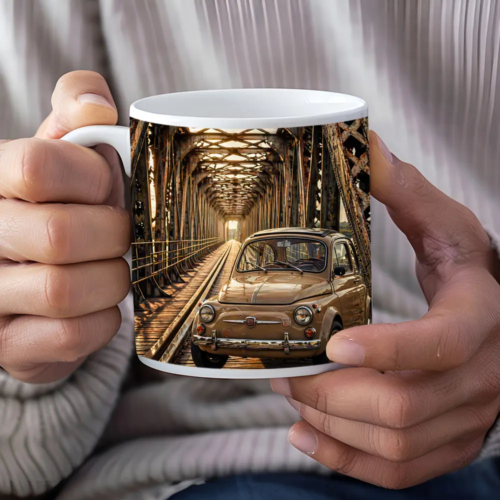 Vintage Fiat 500 On Rusty Bridge – Mugs