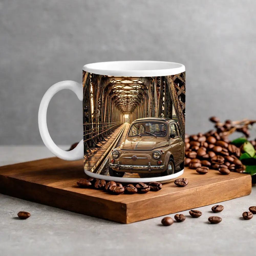 Vintage Fiat 500 On Rusty Bridge – Mugs