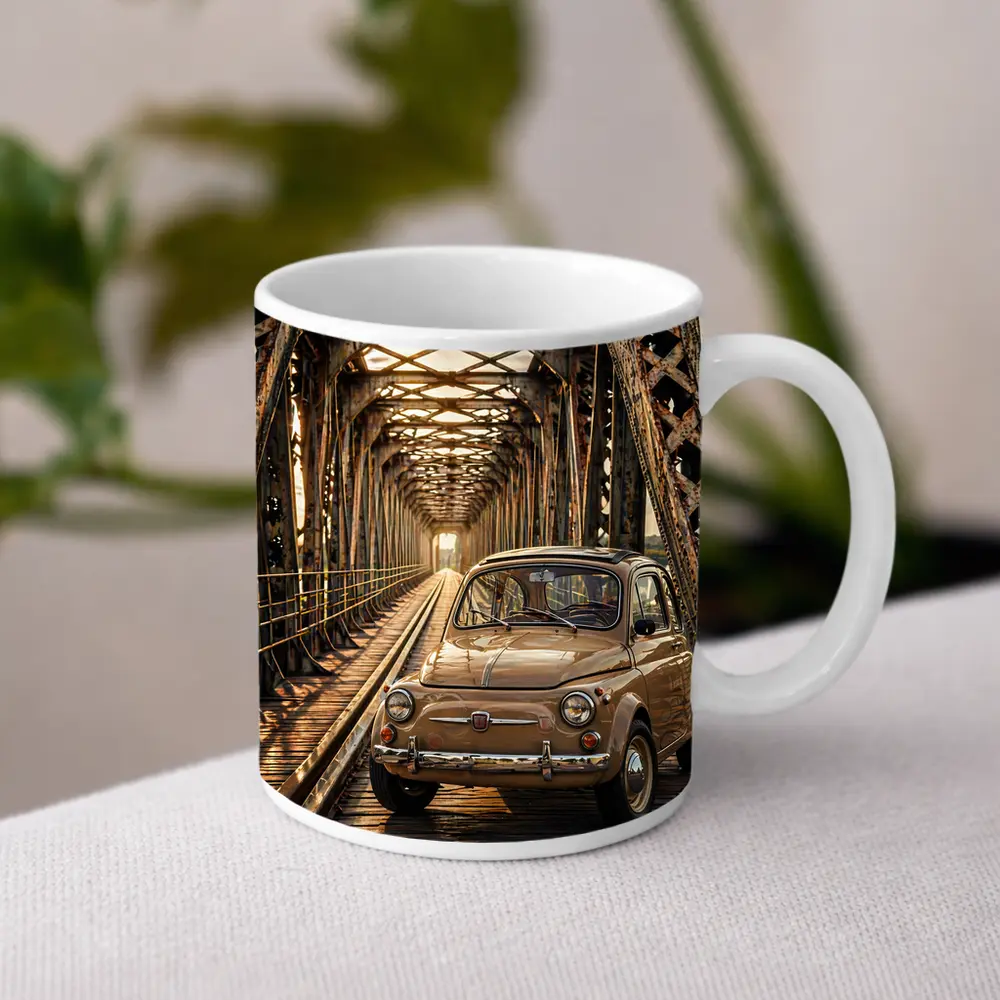 Vintage Fiat 500 On Rusty Bridge – Mugs