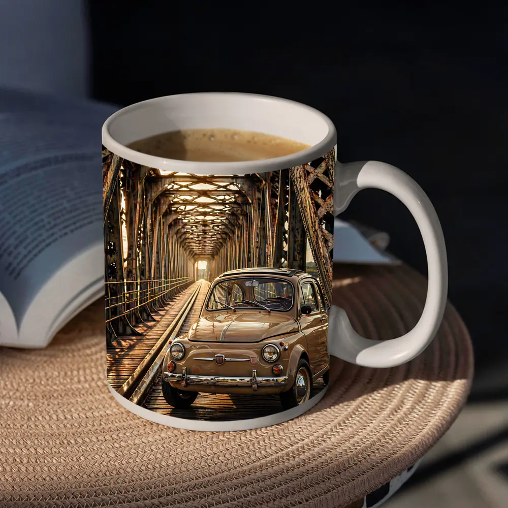 Vintage Fiat 500 On Rusty Bridge – Mugs