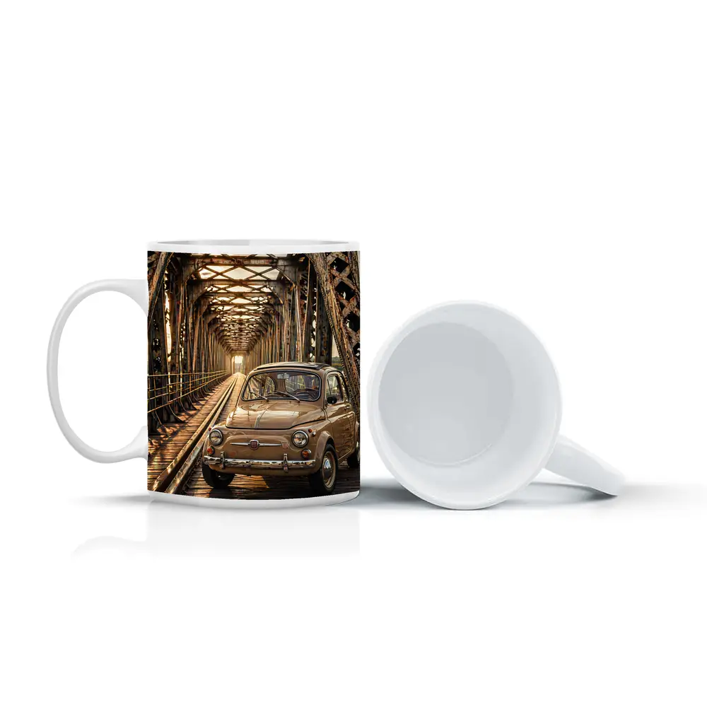 Vintage Fiat 500 On Rusty Bridge – Mugs