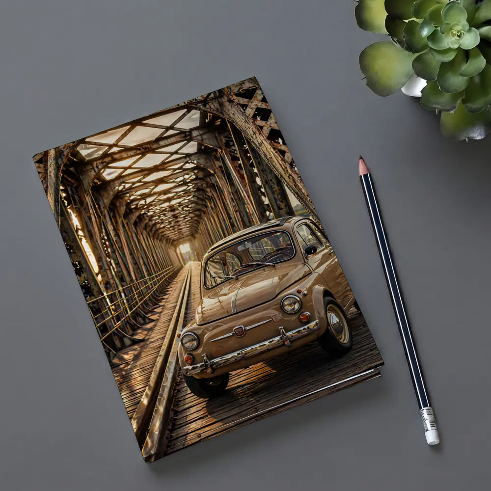 Vintage Fiat 500 On Rusty Bridge – Notebooks
