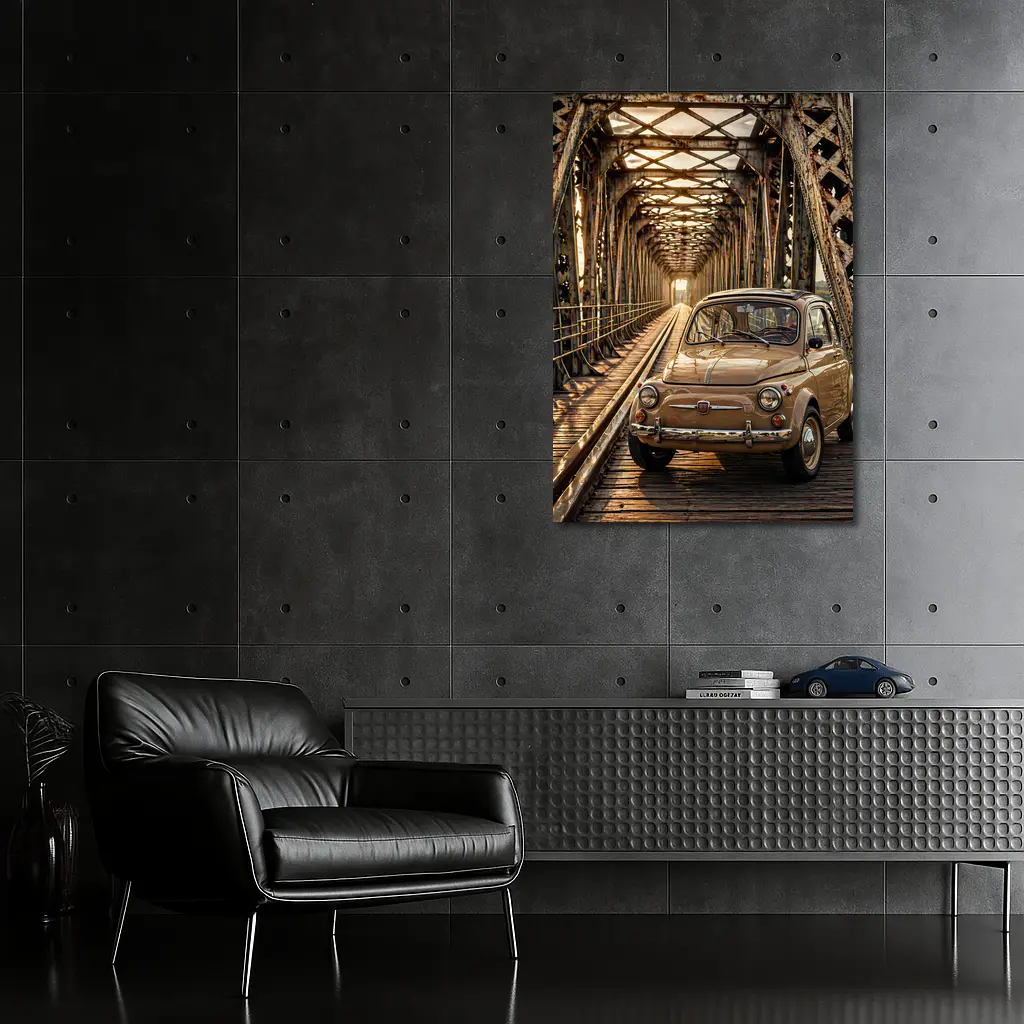 Vintage Fiat 500 On Rusty Bridge – Wall Art