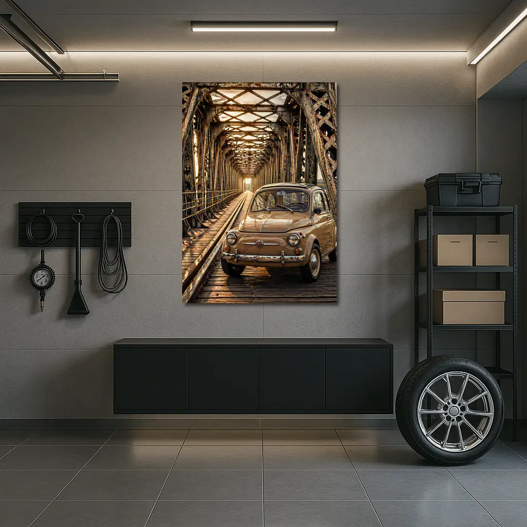 Vintage Fiat 500 On Rusty Bridge – Wall Art