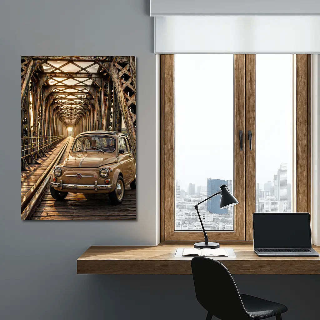 Vintage Fiat 500 On Rusty Bridge – Wall Art