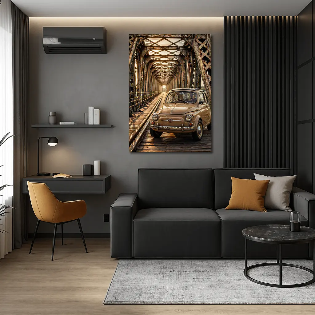 Vintage Fiat 500 On Rusty Bridge – Wall Art