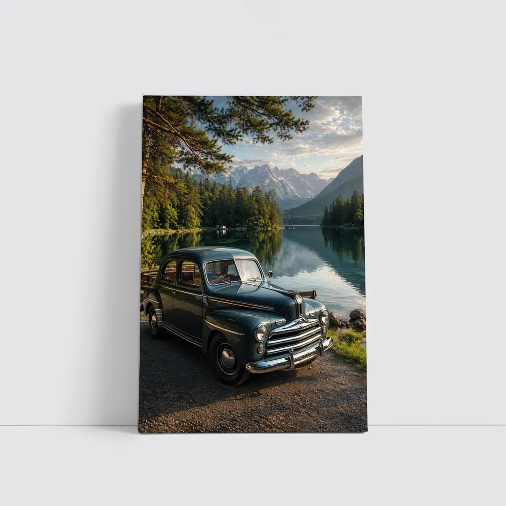 Vintage Ford Classic Car Mountain Lake – Wall Art