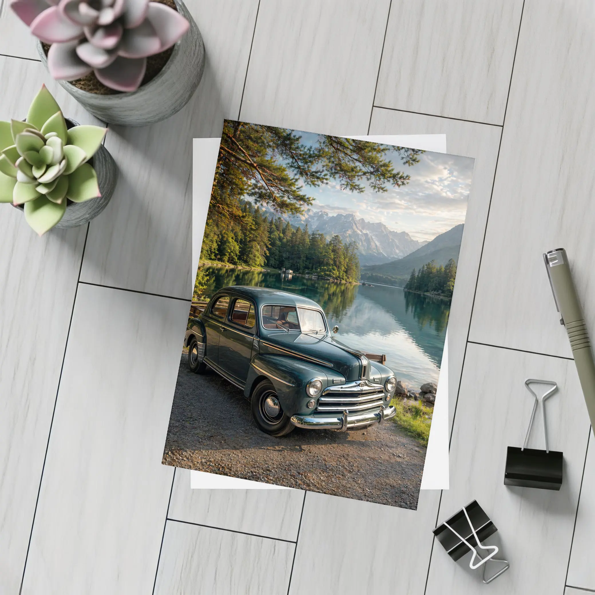Vintage Ford Classic Car Mountain Lake – Postcards