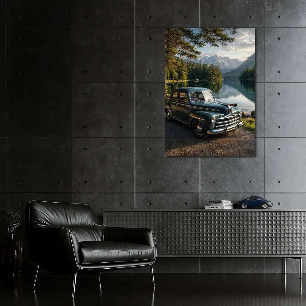 Vintage Ford Classic Car Mountain Lake – Wall Art