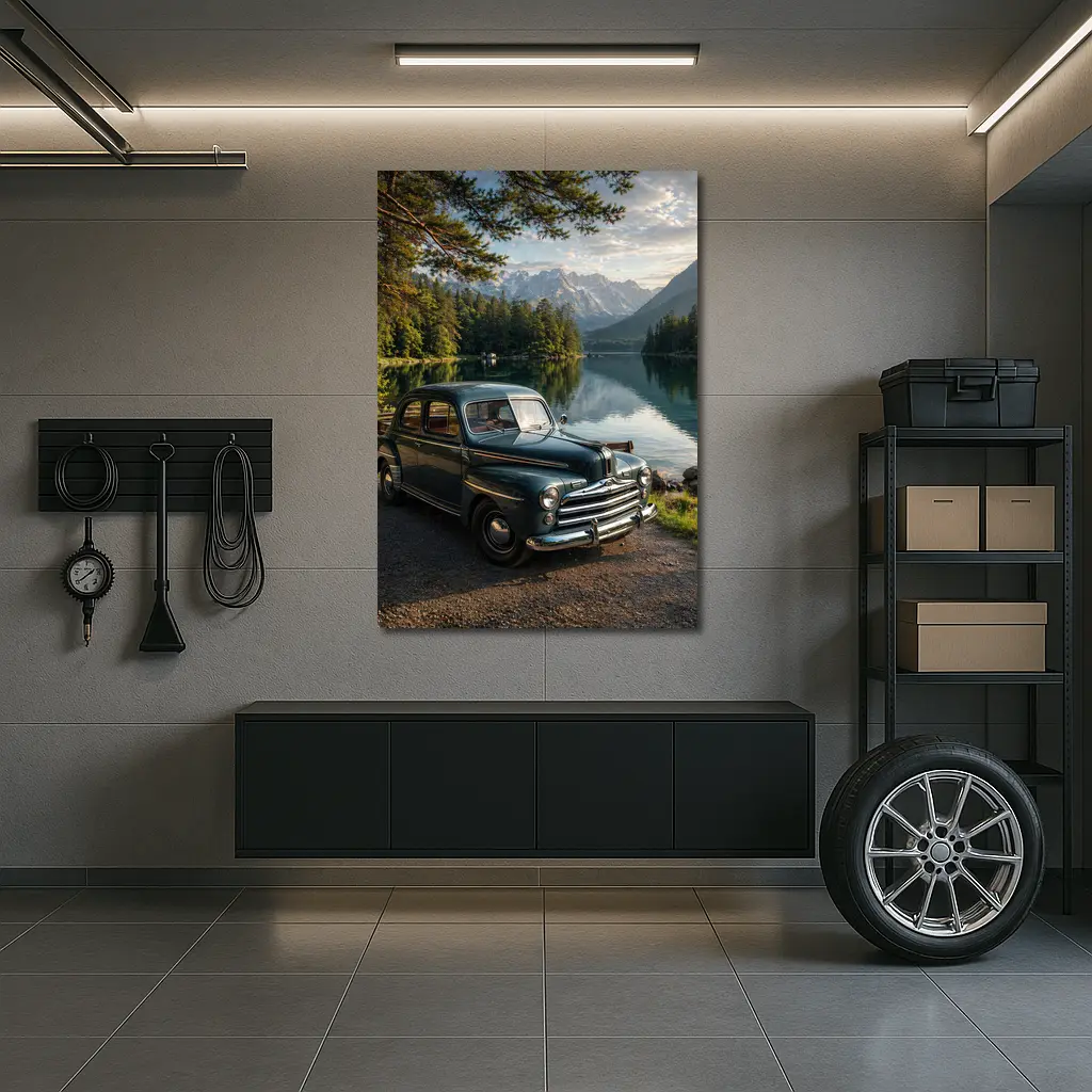 Vintage Ford Classic Car Mountain Lake – Wall Art