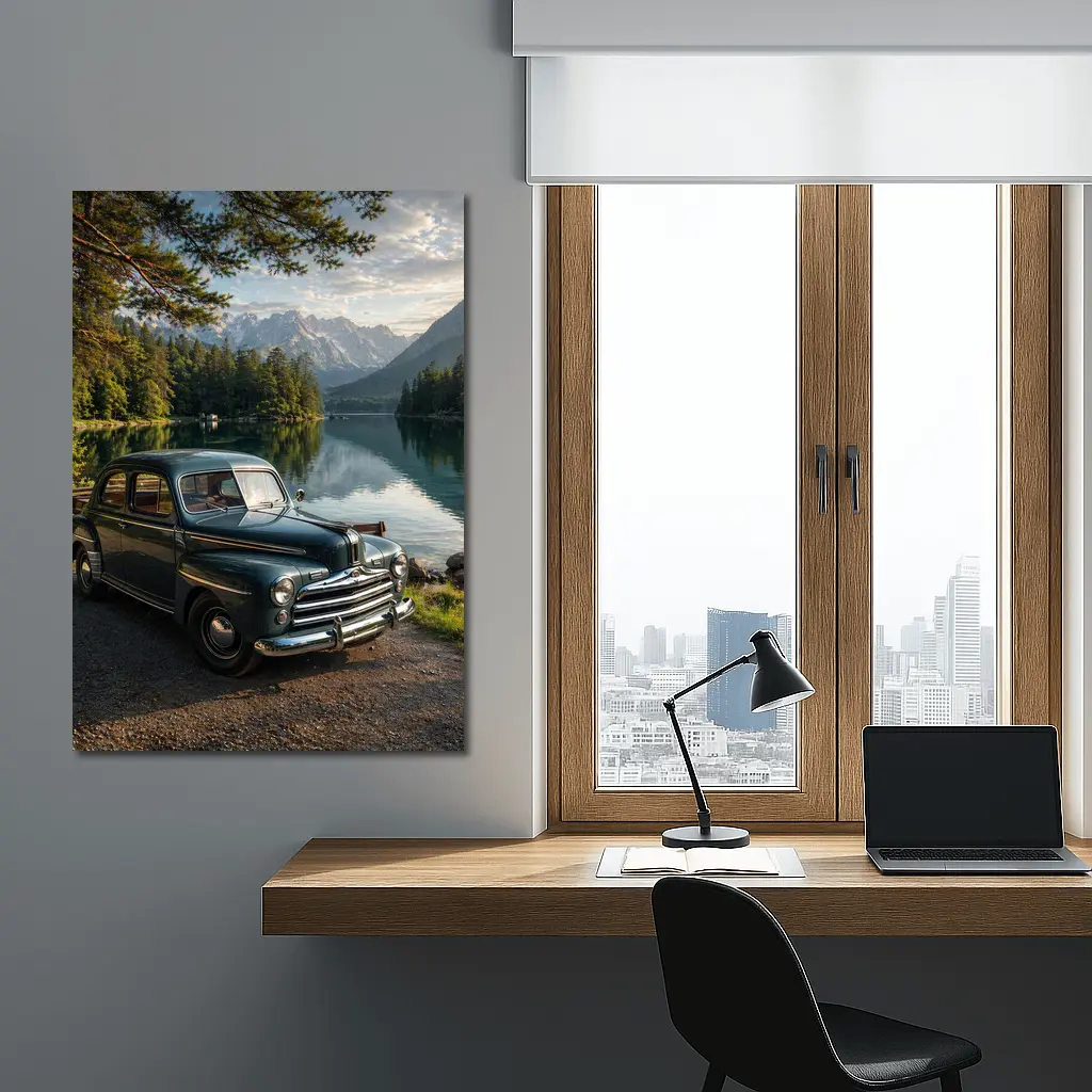 Vintage Ford Classic Car Mountain Lake – Wall Art