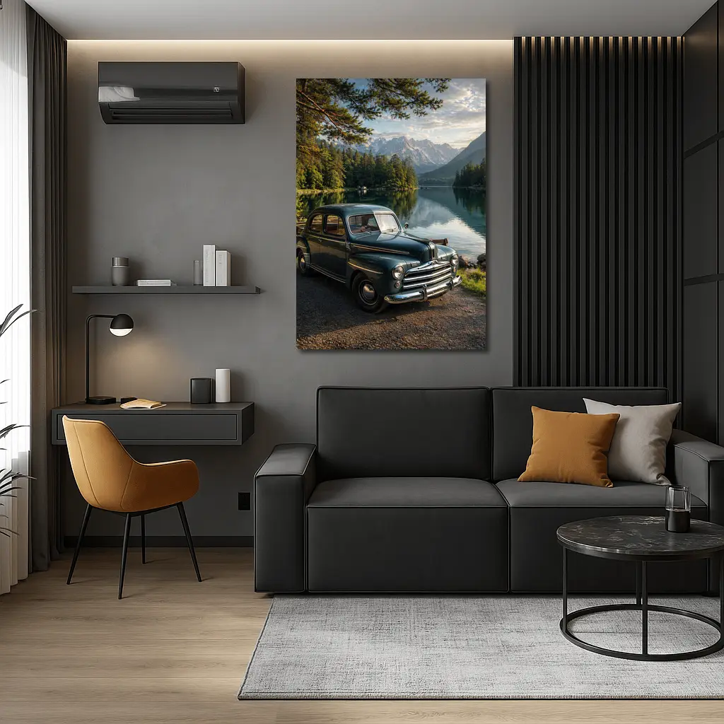 Vintage Ford Classic Car Mountain Lake – Wall Art