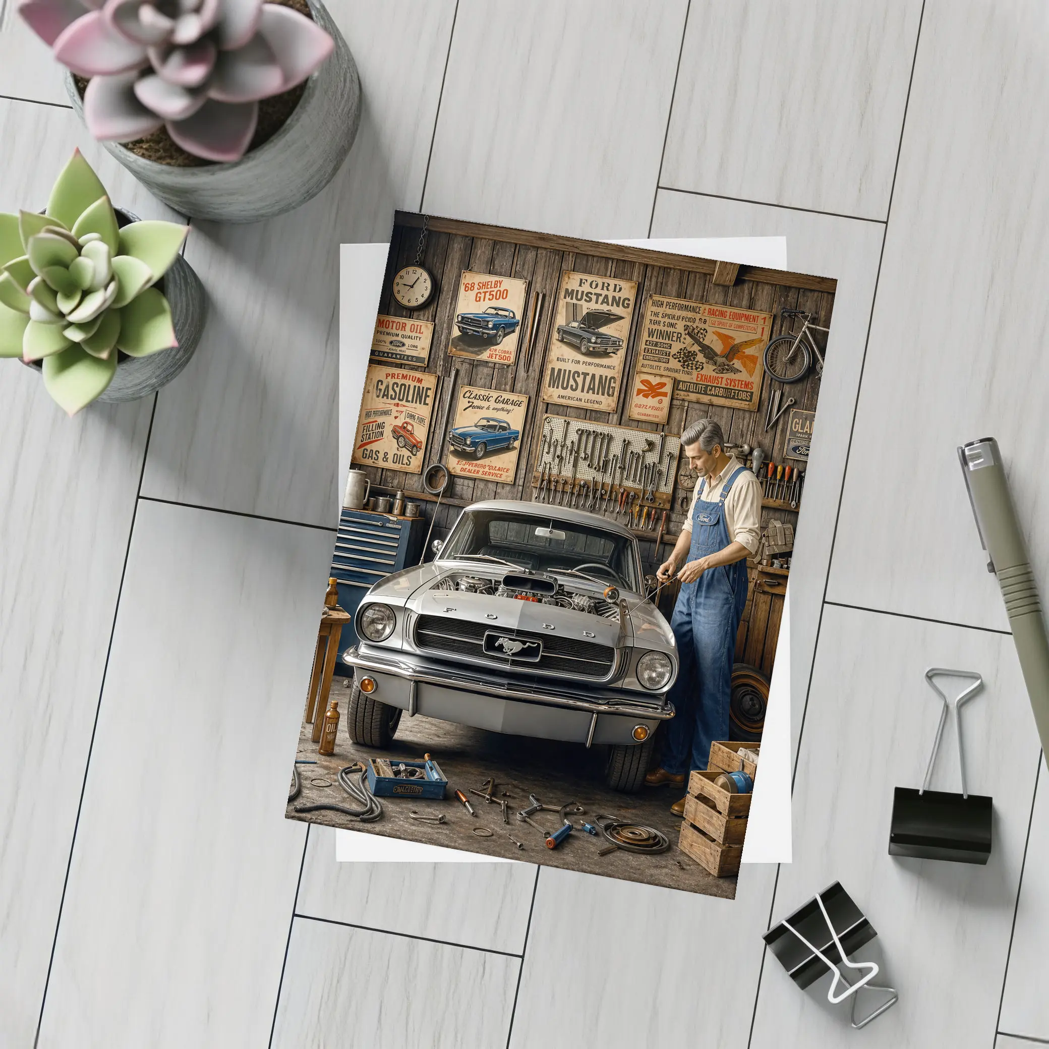 Ford Mustang Classic Garage Mechanic Vintage – Postcards