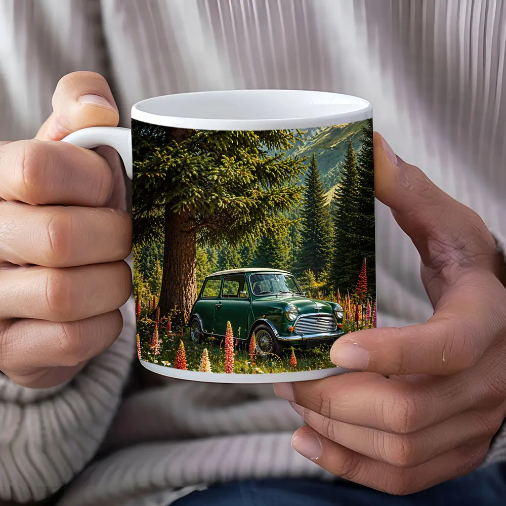Classic Mini Cooper Green Alpine Wildflower Forest – Mugs