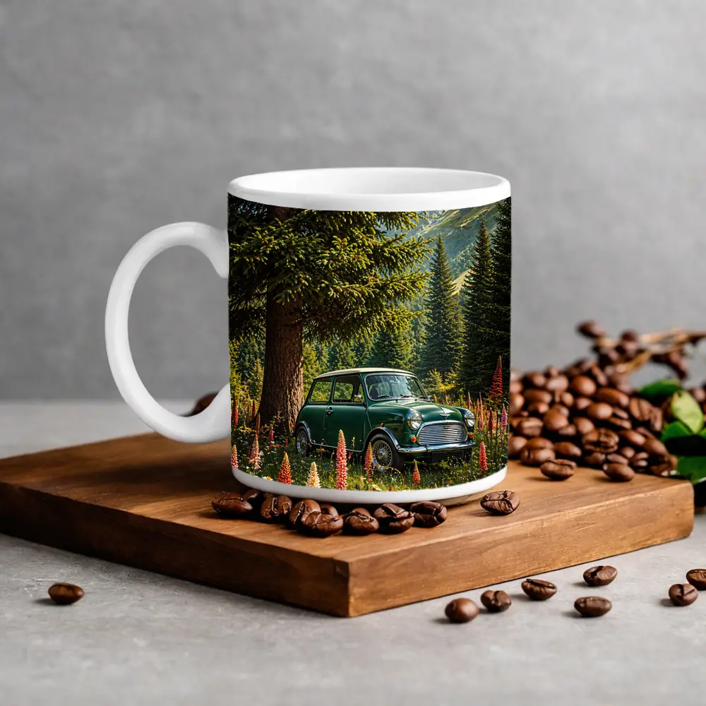 Classic Mini Cooper Green Alpine Wildflower Forest – Mugs