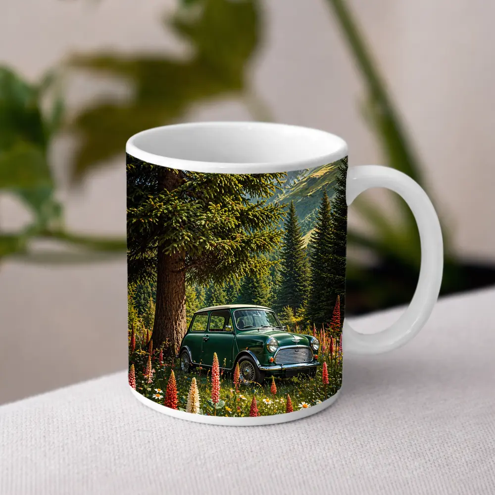Classic Mini Cooper Green Alpine Wildflower Forest – Mugs